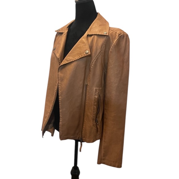 Max Studio Moto faux Leather Jacket - Camel Brown, Large - Picture 3 of 8